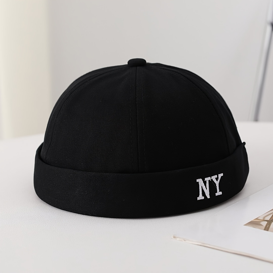 TEMU 1pc Unisex Embroidered Ny Letter Beanie Niche Design Small Head Adjustable Hat And Summer Casual Versatile Face- Solid Color Beret Melon