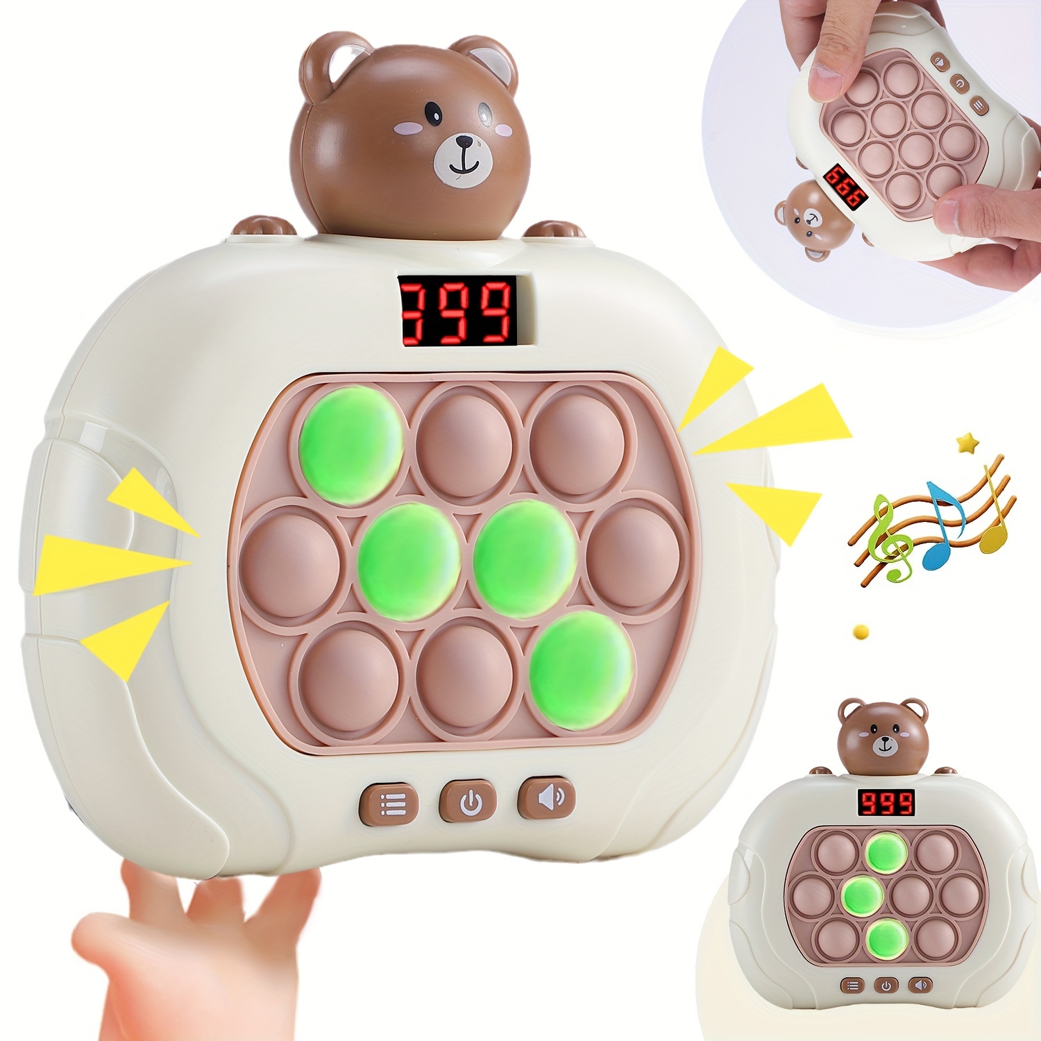 

1pc Bear-themed Game Console, Interactive Handheld Toy, Educational Puzzle With Music And Lights, Multiple Game Modes, Christmas And Halloween Gifts