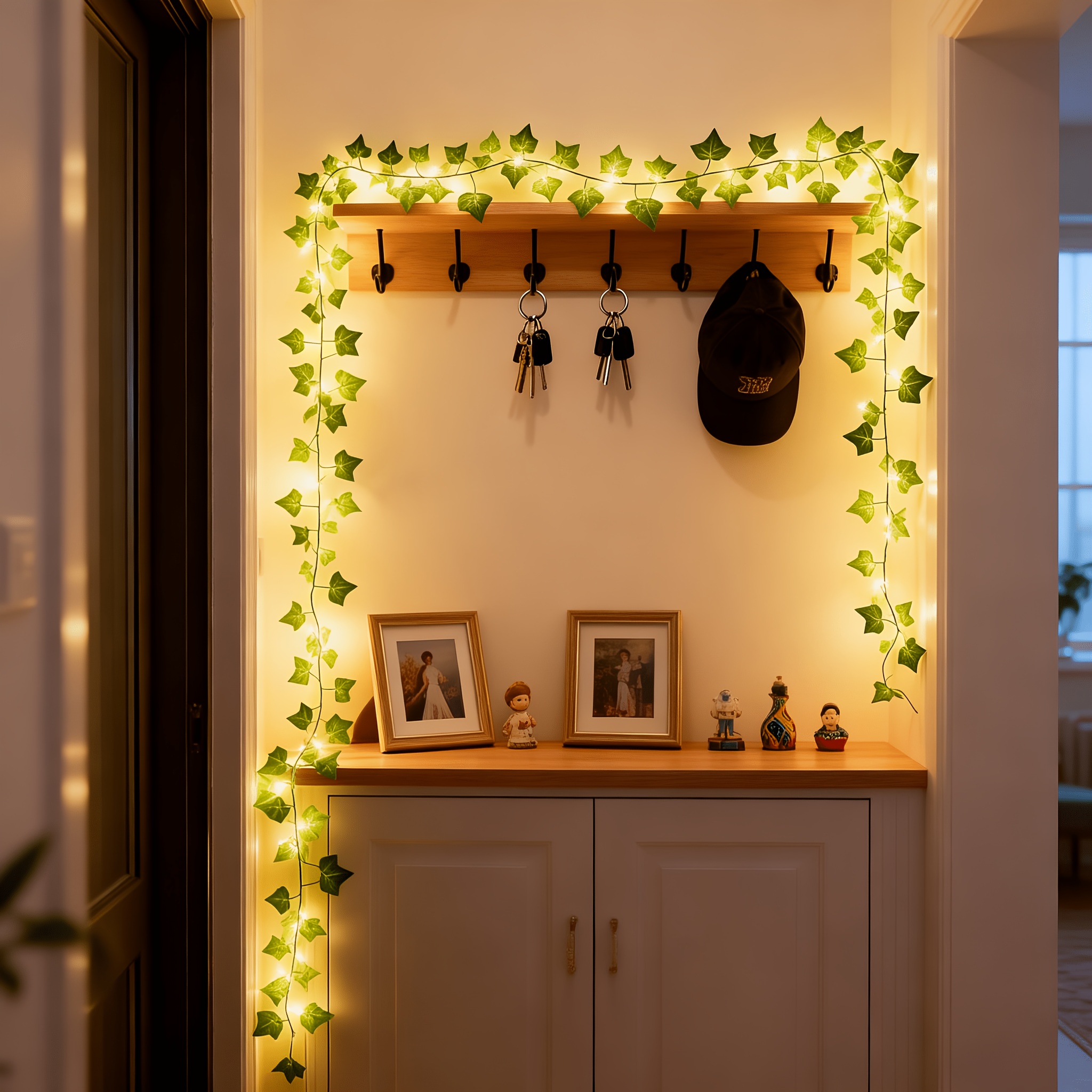 TEMU Battery-powered Ivy String Lights - Realistic Green Leaf Design, Suitable For Indoor Christmas Decor, Fairy Lights, And Festive Ambiance, Home