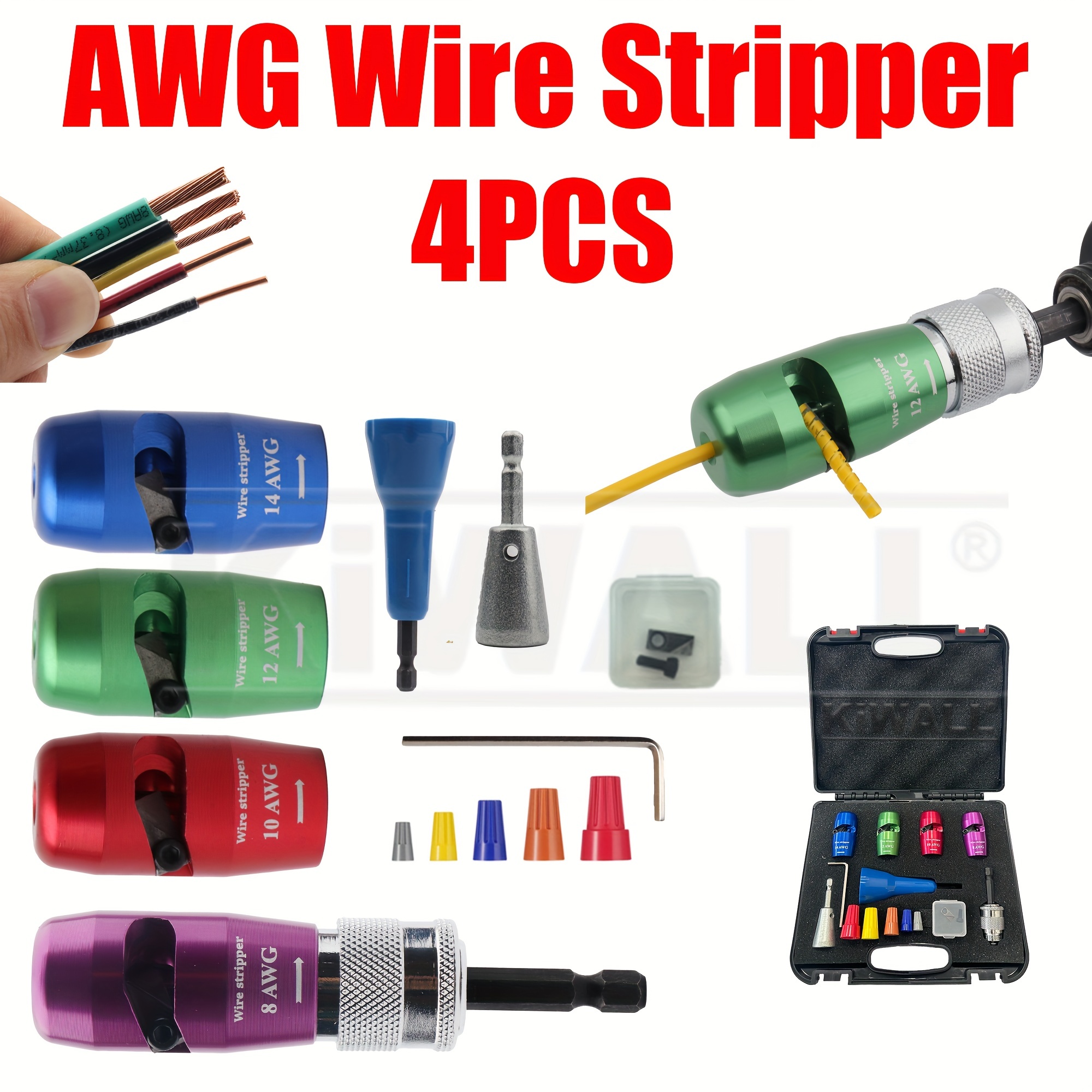 

Professional Awg 8/10/12/14 Wire Stripper And Set, Quick Coil Stripping Tools, Adjustable Height, Metal, In , Red, Blue - Kiwall