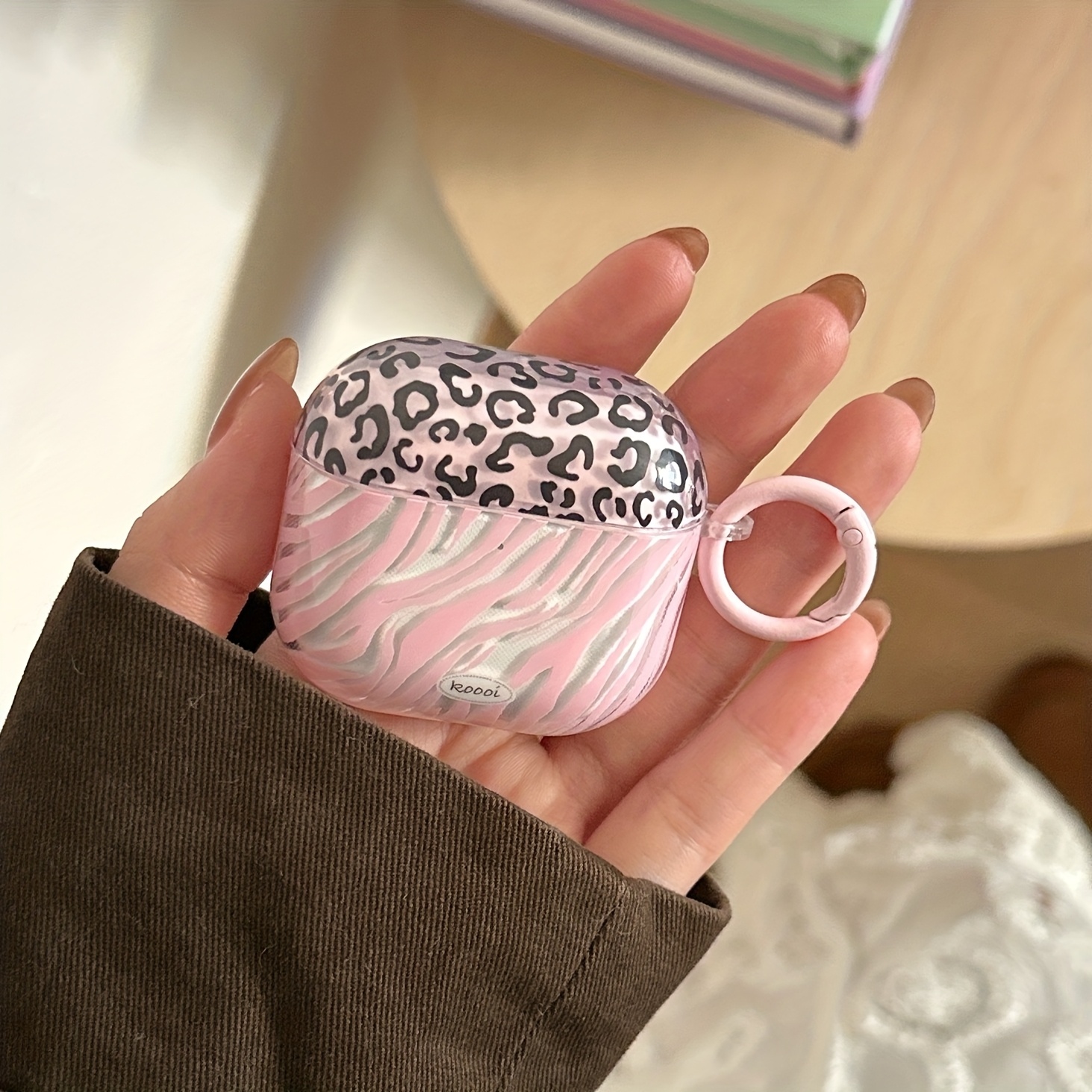 TEMU Pink Zebra Leopard Print + Hoop Earphone Case Compatible With Airpods 5 Case///airpods 4 Case/airpods 3 Case/ Case/fashionable Women's Earphone