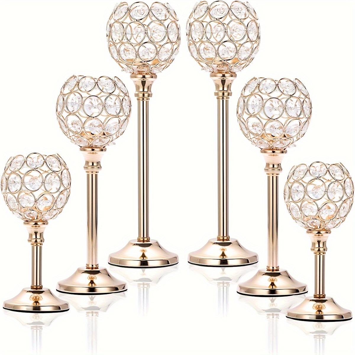 

Elegant Metal And Crystal Candlesticks Set: Perfect For Wedding, Party, Or Home Decor - 2/6 Pieces, Removable Candles, Suitable For Christmas, , Easter, Hanukkah, Thanksgiving