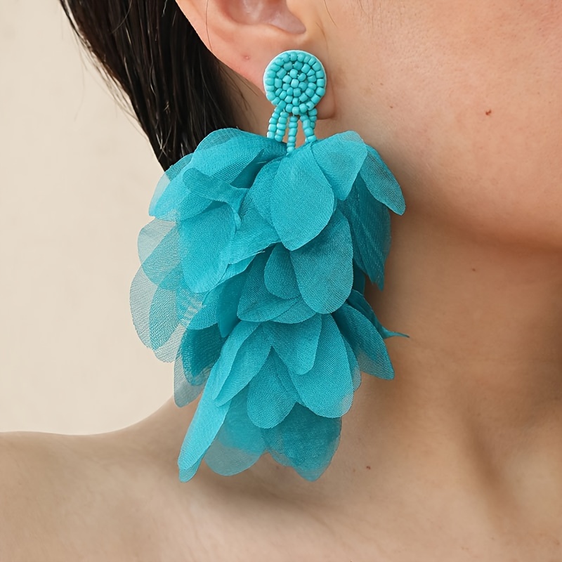 

1 Pair, Exaggerated Petal Decorated Earrings, Retro Bohemian Style, Statement Ear Accessories For Vacation And Party