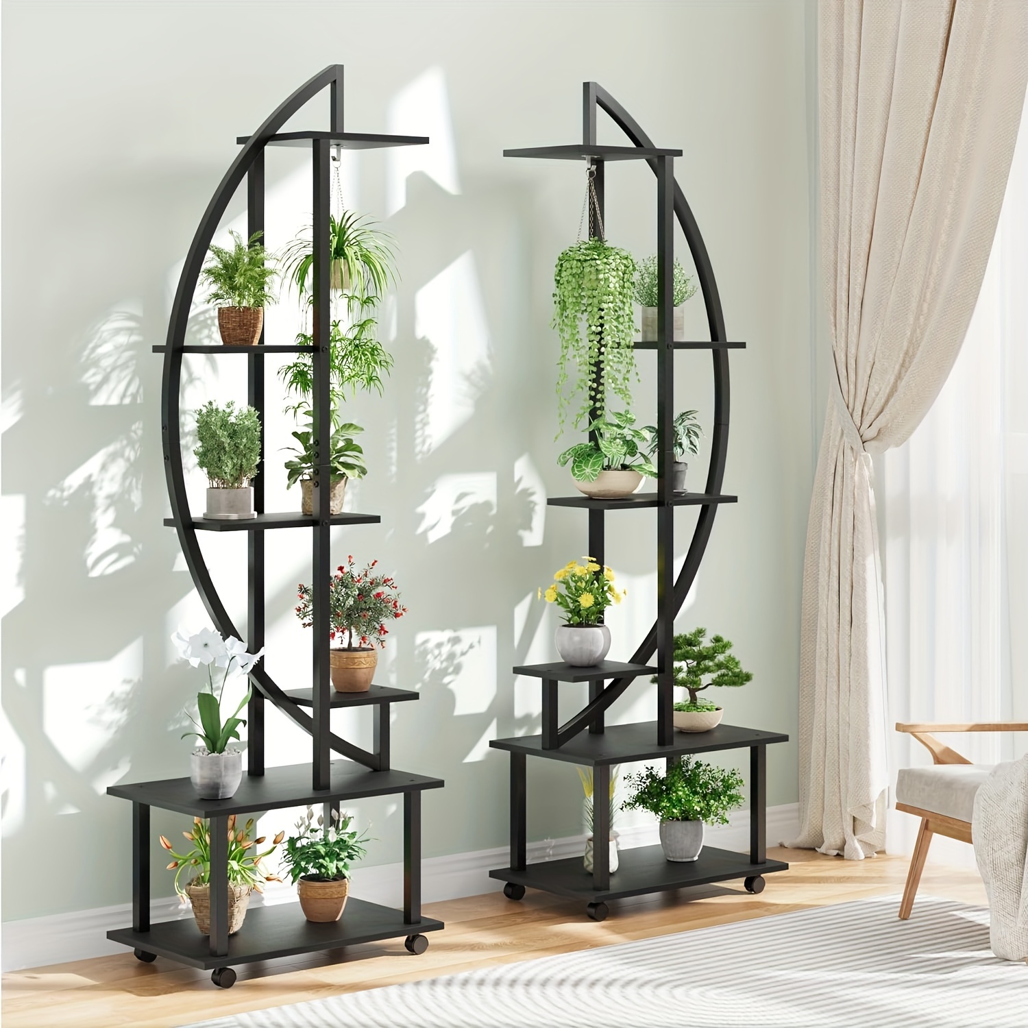 

2 Pack 6 Tier Tall Plant Stand Metal Indoor Plant Stand With Detachable Wheels Half Moon Shape Plant Stands With Drawers Large Plant Display Stand For Home Patio Lawn Garden Balcony, Black