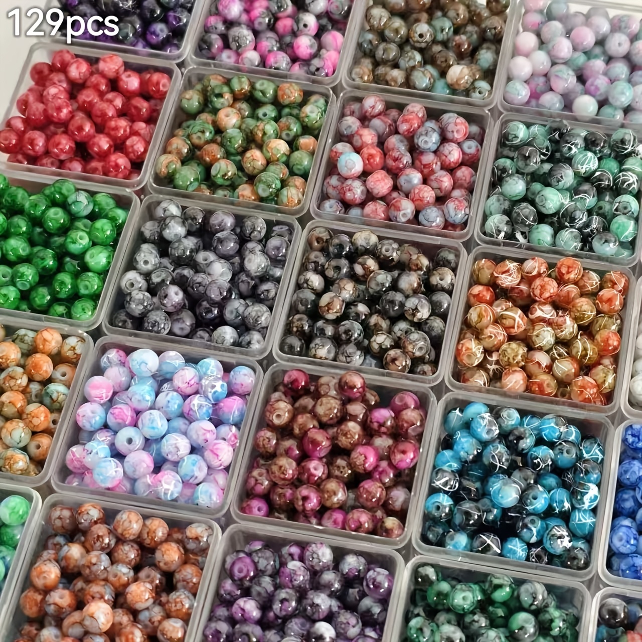 TEMU 129pcs 6mm Brushed Glass Beads In Mixed Colors. Women's Fashion Charms And Pendant Bracelets > Women's Beading > Women's Fashion Bead Charms For