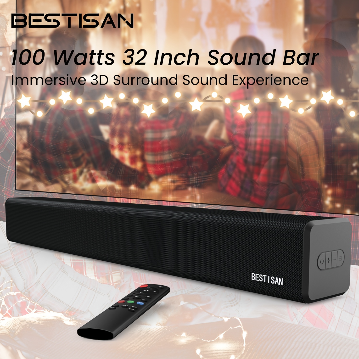 

Bestisan , 32inch Sound Bars For Tv With Built In Subwoofer Home Theater System With Bt 5.0, Optical/aux Port, Usb Driver Port, 3 Audio , Bass Adjustable, Wall Mountable