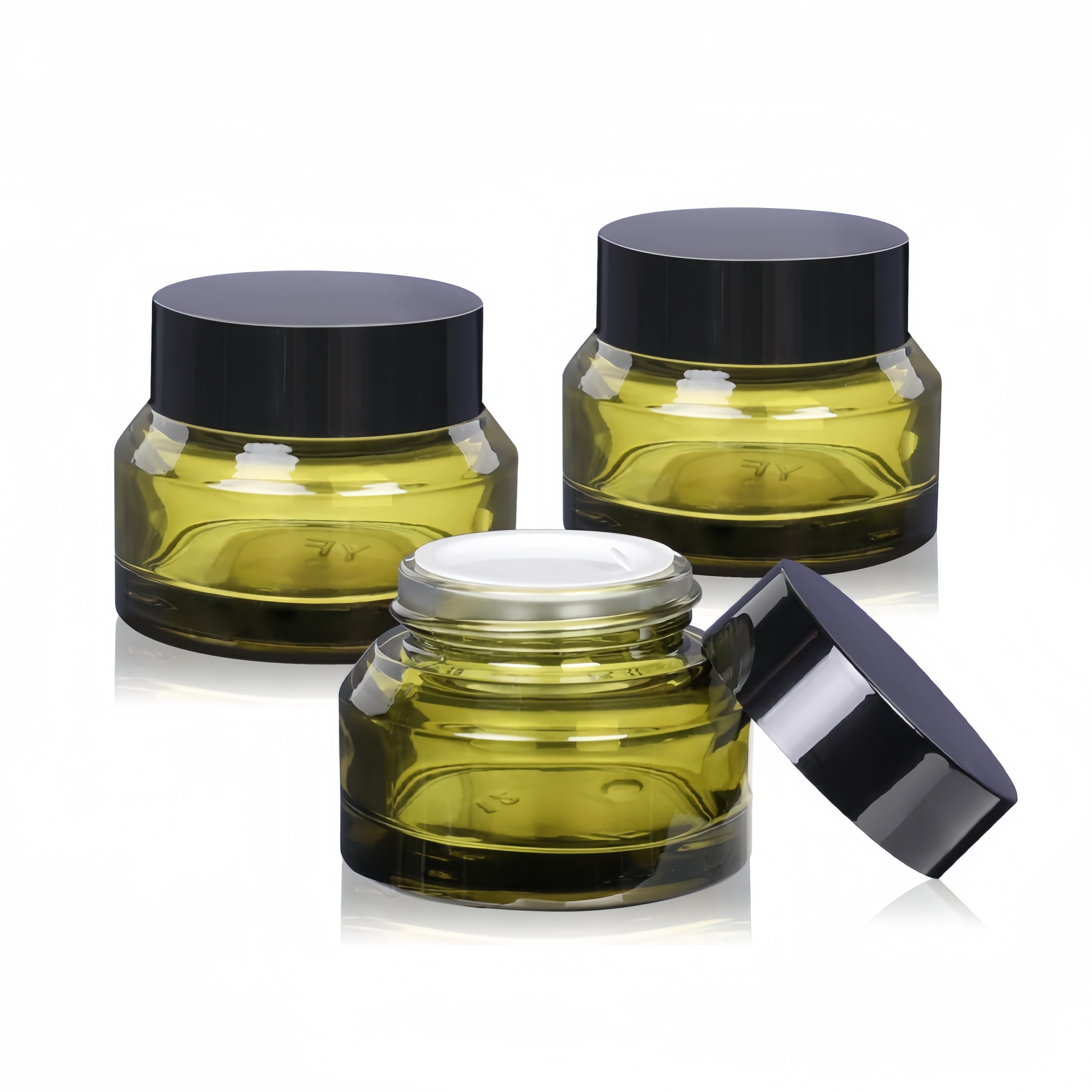 

3-pack 50ml Green Glass Cosmetic Jars With , Small Refillable Beauty Containers, Twist-off Closure, Unscented, For Creams, Lotions, And Samples