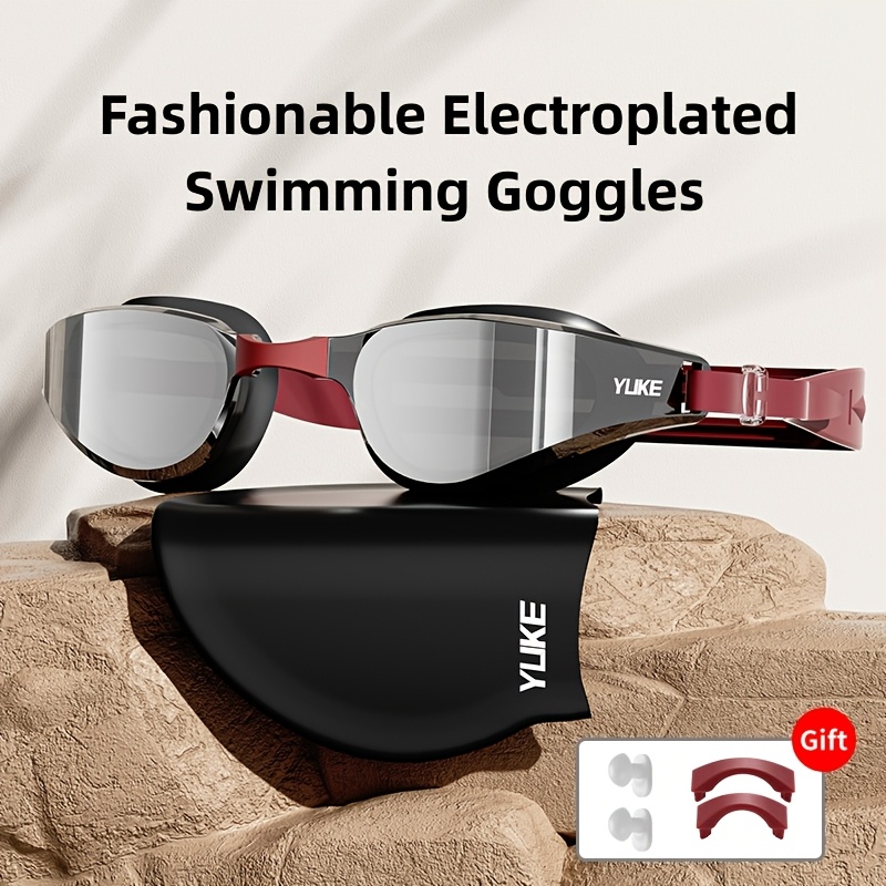 

1 Pair Of High-, Waterproof & Electroplated Swimming Goggles For Adults - Stylish Red Frame With , Underwater Sports, Fit With Adjustable Strap - Ideal New Year's & Valentine's Day Gift