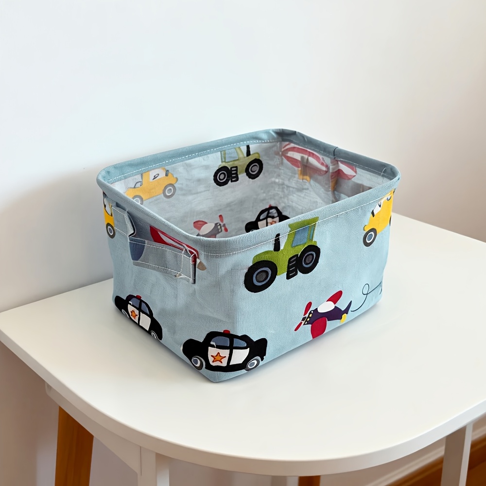 TEMU 1pc Fun Traffic Car Airplane Print Mini Storage Basket, Lightweight Foldable Mini Storage Box/basket, Suitable For Organizing Small Items Like