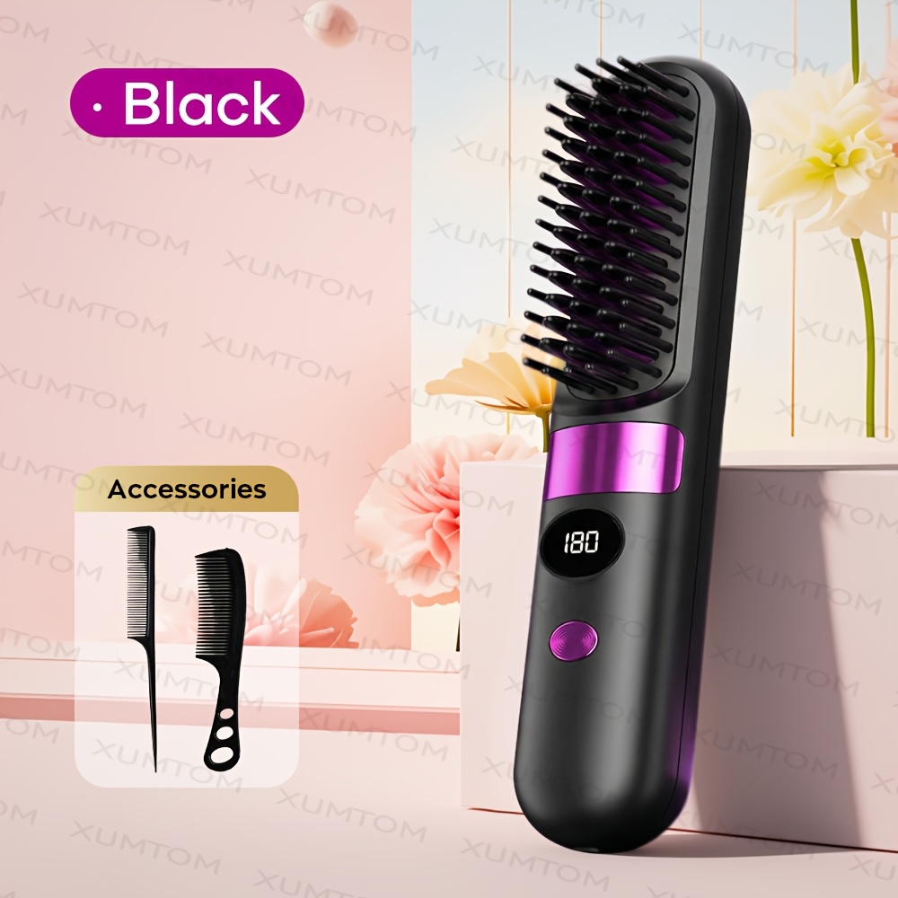 E-shop Kabellose Glätte- Lockenbürste, Zweifachnutzung zum Glätten Locken, Schnelles Styling, Geeignet für alle Haartypen, LED-Digitalanzeige, Sicheres