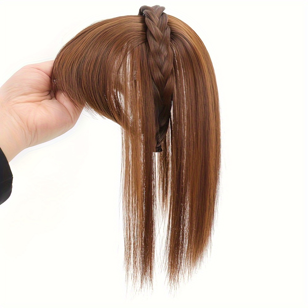 chic braided headband with clip in hair topper bangs natural look synthetic straight hair extensions for   for casual attire hair accessories details 0
