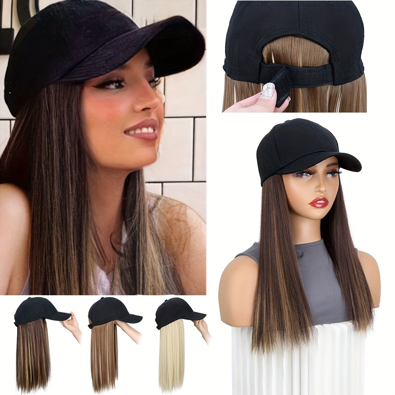 

1pc Women's Unisex High-temperature Fiber Straight Hair Baseball Cap With Synthetic Hair Extension - Hip Hop Sun Visor For Outdoor Activities And