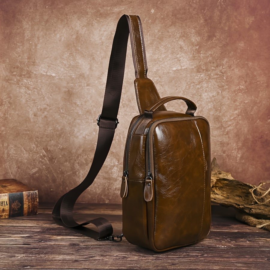 Men's Genuine Leather Chest Bag, First Layer Cowhide Design