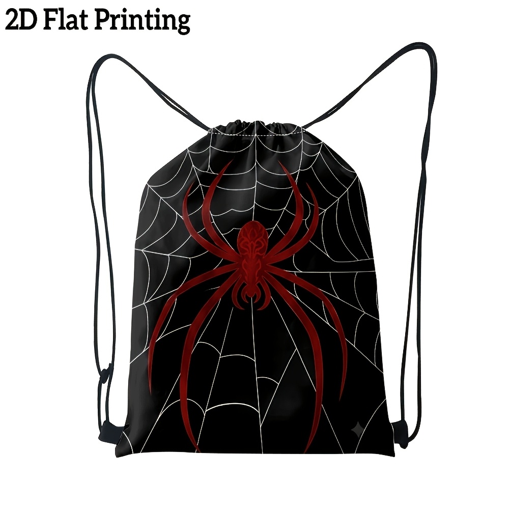 TEMU 1pc Red Spiderweb Pattern Drawstring Backpack Bag With Spiderweb & Web Design, Soft Closure Suitable For Gym, Travel, Yoga, Cycling, Machine