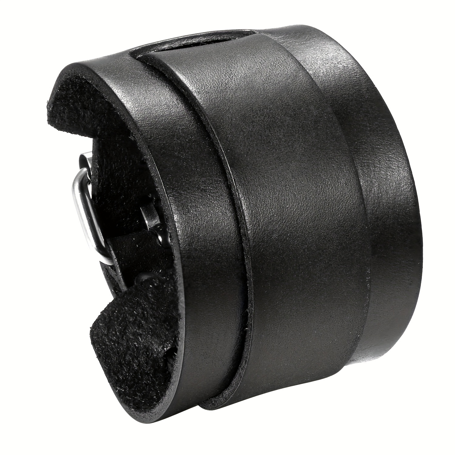 TEMU Flongo Men's Punk Genuine Leather Belt Bracelet Wide Wristband Bangle Cuff Adjustable