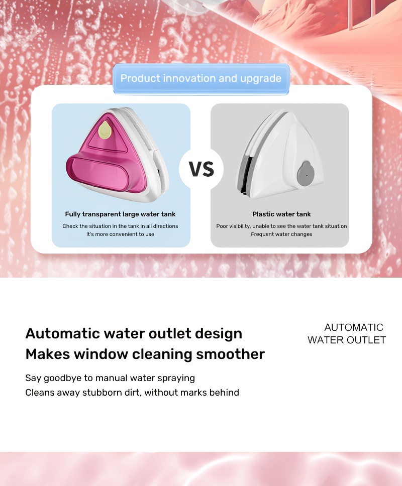 automatic window wiper with water storage bin triangular   injection anti fall double sided magnetic abs material for living room bedroom glass   no refill needed details 2