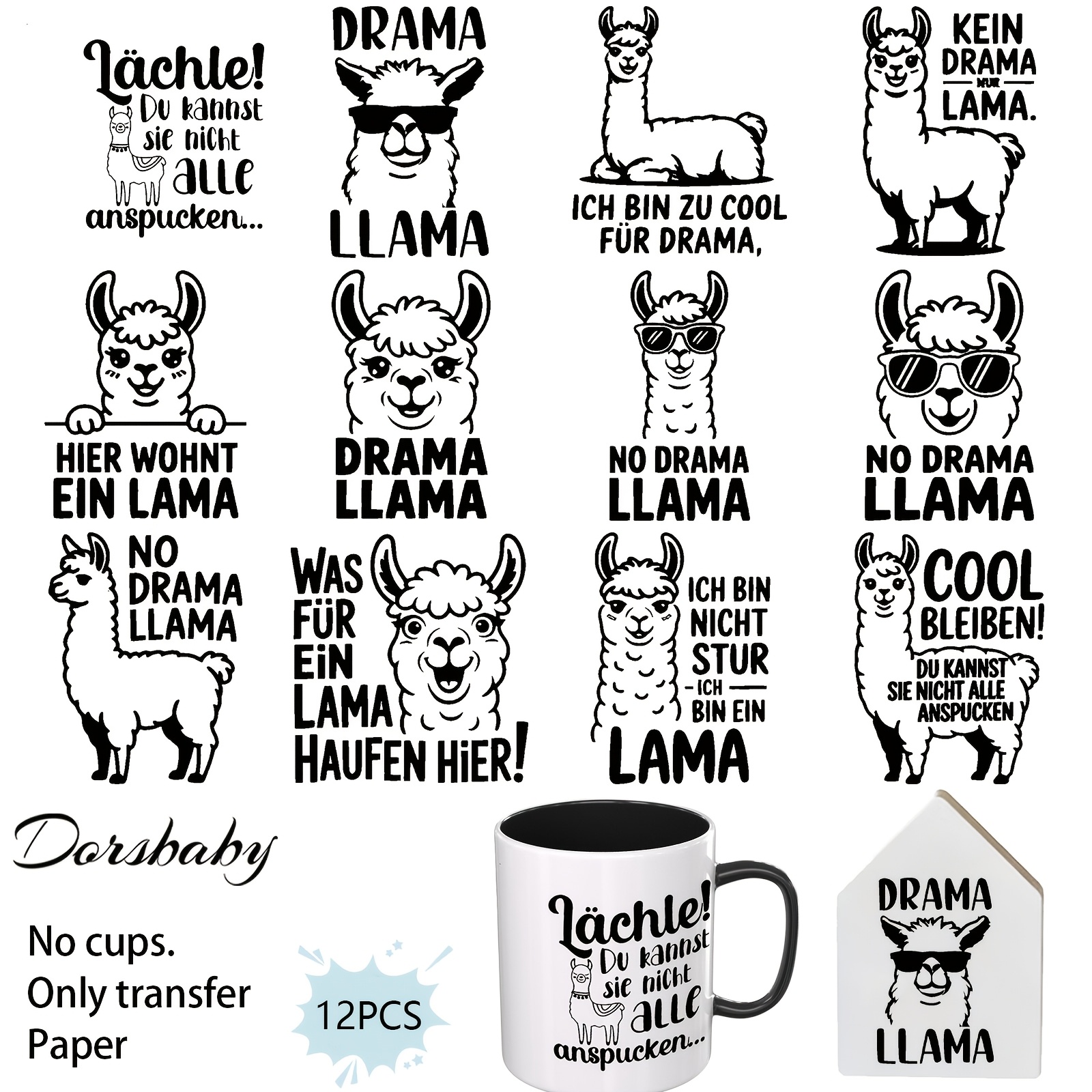 TEMU A Set Of 12 Sheets Featuring German Alpaca Designs, Suitable For Uv Dtf Rub-on Transfers For Furniture, Craft, And Uv Cup Wraps For 16oz Glass
