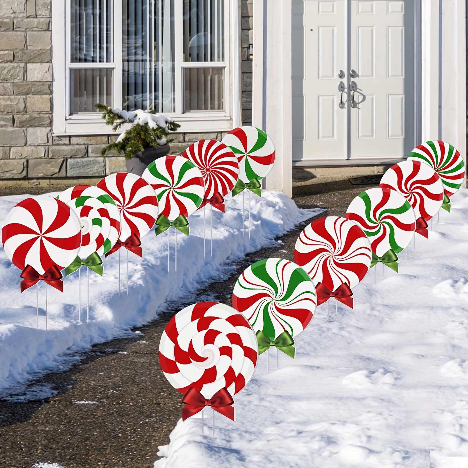 

12pcs Christmas Signs Stakes & Bows - Plastic Decor For , &