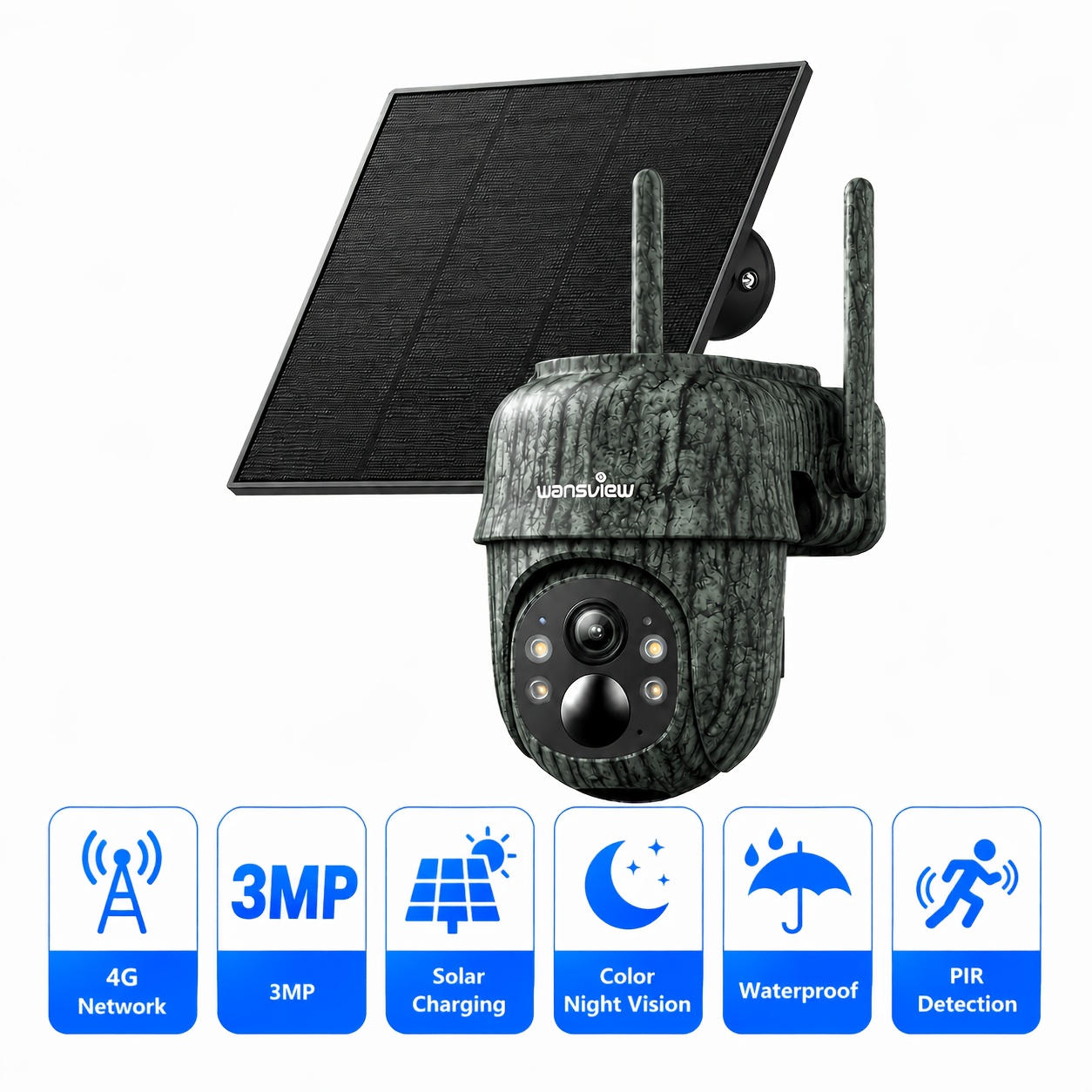 TEMU Wansview 4g Lte Solar Security Camera Wireless Outdoor, No Wifi No Plug Needed, 360° Ptz 3mp Night Vision, Alert, Audio, For Farm Barn Driveway