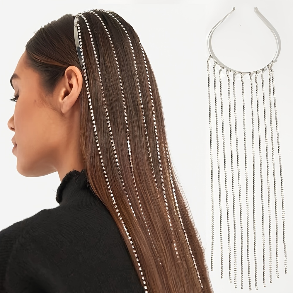 single layer tassel headband internet celebrity 2024 new style   diamond headband hair tie   pressing headwear Product details 0
