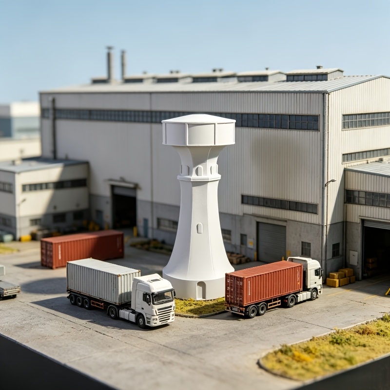 Retro Industrial Style White Water Tower Model