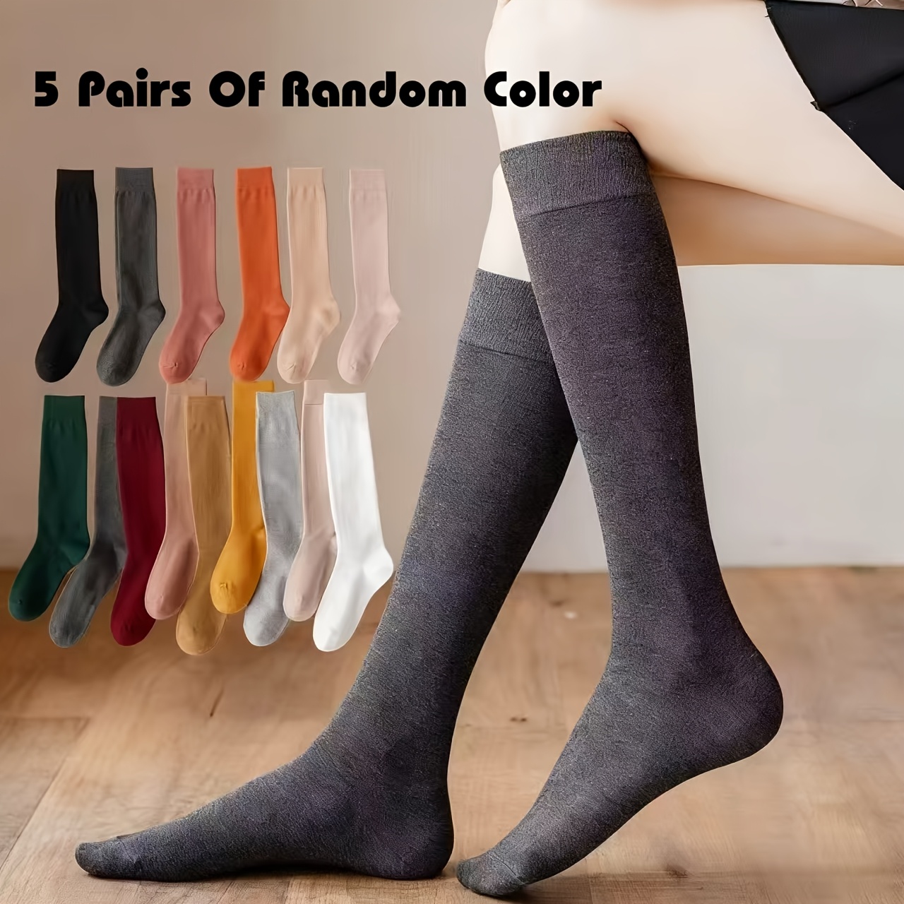 5 Pairs Mixed Colors , Classic Long Socks, Breathable, Suitable For Daily Casual Wear