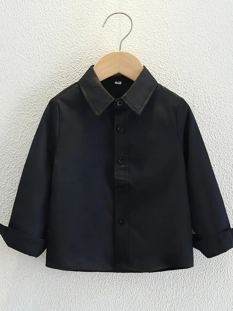 childrens black dress shirt Kids Long Sleeve (3-14 Years) Classic Fit Black / 3-4Y/ S Comfortable Elevate your childs wardrobe with our Boys Button Down Shirts Baby Toddler Boys Black Dress