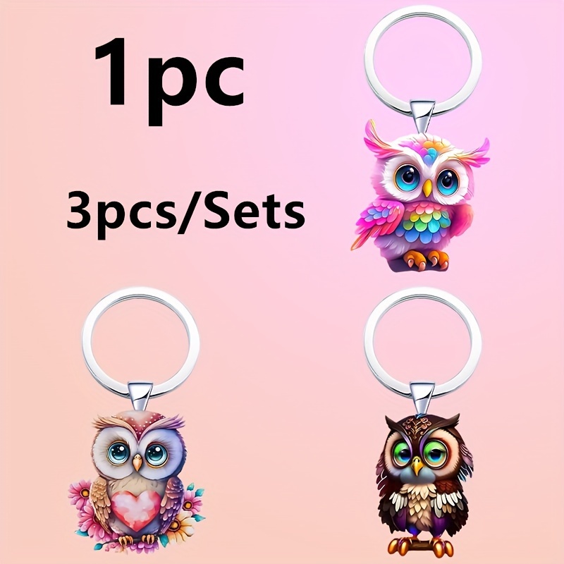 

Chic Rainbow Heart Owl Keychain - Acrylic, Cartoon-themed Car Charm & Women' Accessory - Birthdays, & Christmas Gifts (1pc/3pcs Set)