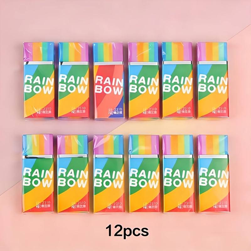 2/5/12pcs Of 2b Creative Rainbow Erasers, Soft Pvc Material, Stationery, Used For Writing And Drawing Correction
