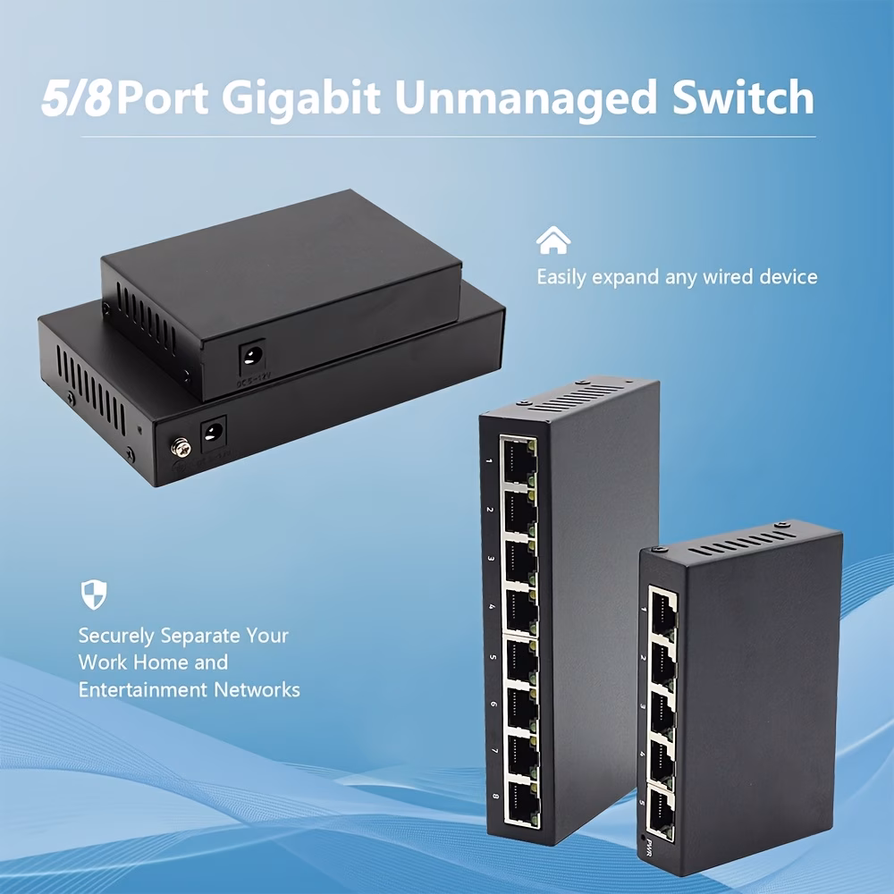 5-портовый/8-портовый гигабитный ethernet-переключатель с металлическим корпусом, порты rj45, которые автоматически договариваются о скорости 10/100/1000 мбит/с, прост в подключении и установке, портативный и удобный для пользователя, компактный сетевой переключатель, подходящий для адаптеров для мониторинга общежитий Детали 5