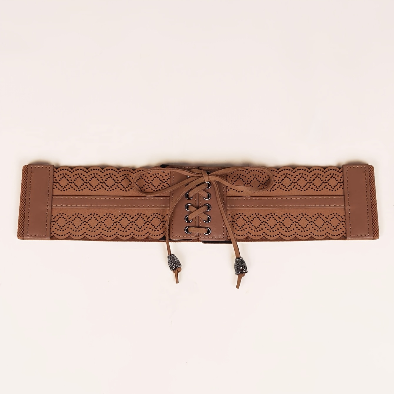 TEMU Women's Boho Wide Elastic Corset Waist Belt Vintage Hollow Lace Lace-up Bow Tie Waist Cinch Belt Decorative Waistband For Dresses Skirts Shirts