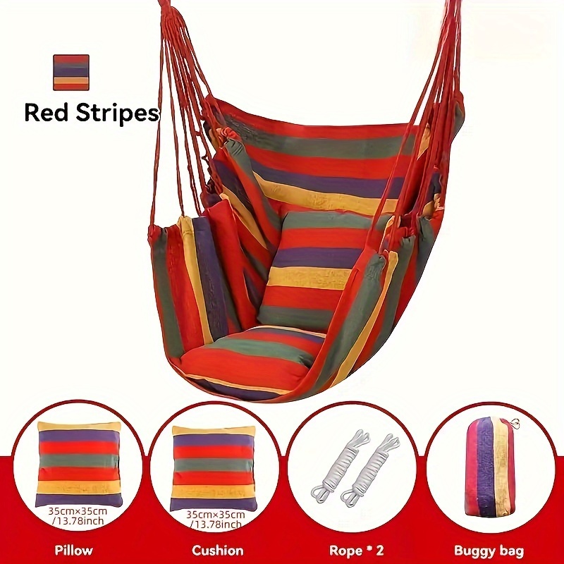 Outdoor Canvas Hammock Chair With Pillows And Cushions Woven Textile