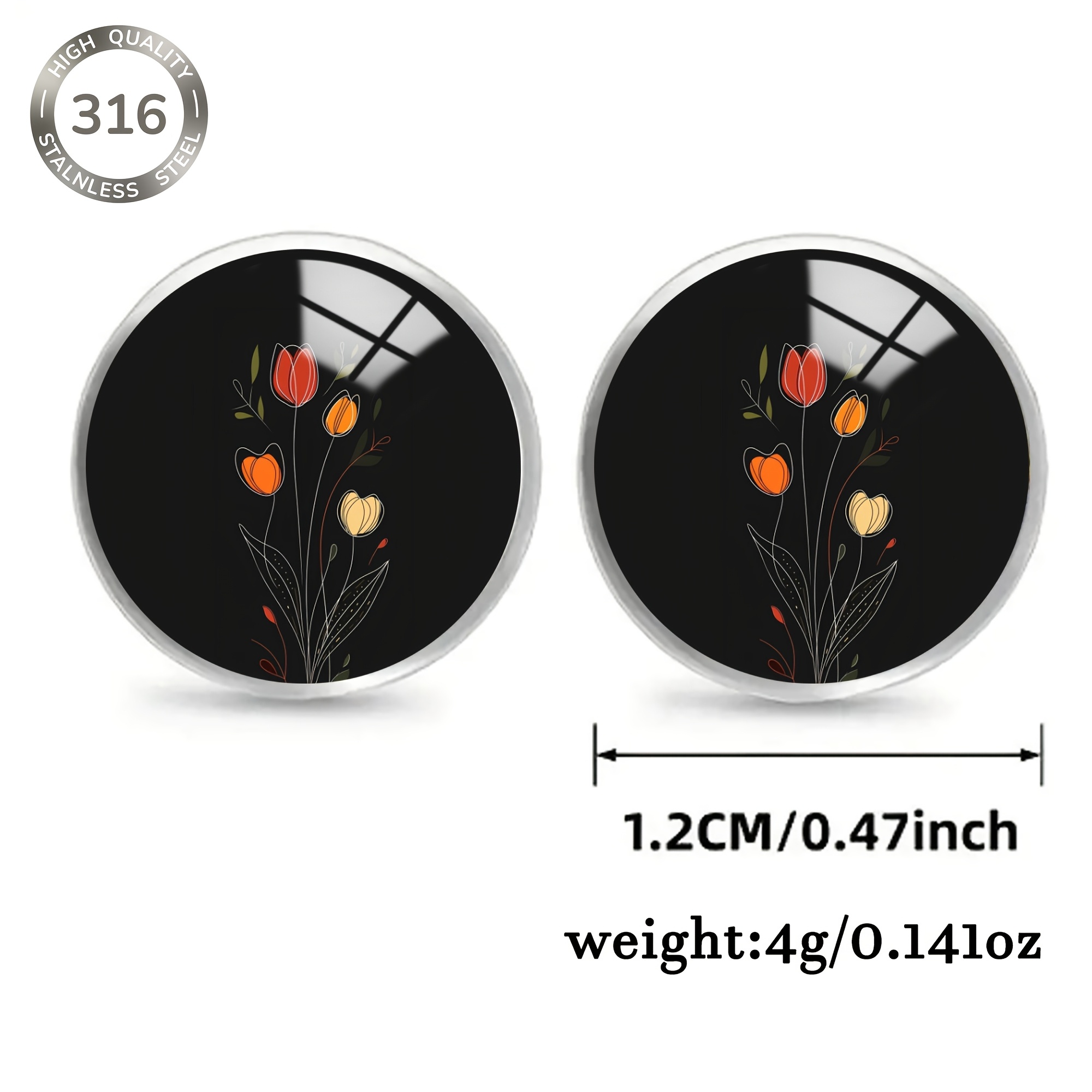 316 Stainless Steel Four-Tulip Pattern Stud Earrings, Unisex