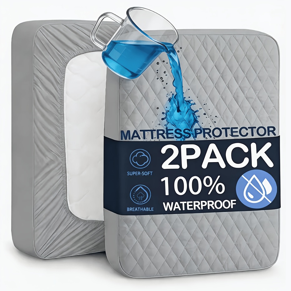 TEMU Collectie van twee waterdichte matrasbeschermers, met diepe zakken, een premium gewatteerd ontwerp, stevige stof, ademend en comfortabel, ideaal