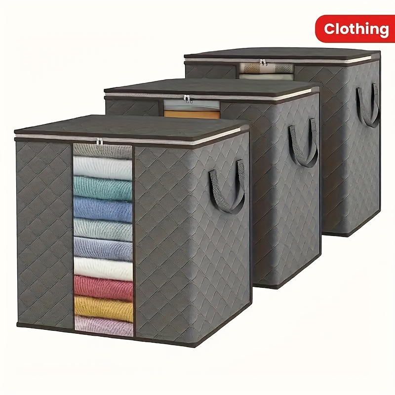 Image of 3pcs Portable Large Capacity Foldable Fabric Storage Boxes, Foldable Blanket Storage Bags For Organizing Bedroom, Closet, Clothes, Dorm, And Wardrobe Storage Containers, Under-bed Storage
