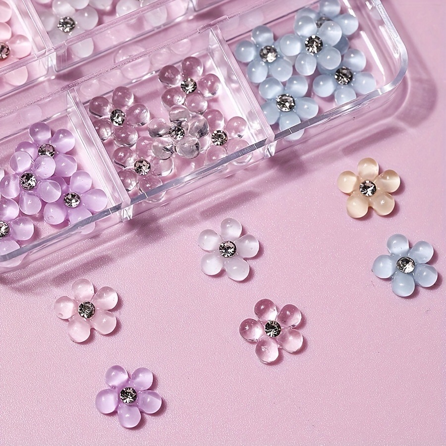 

30-piece Cute Floral Resin Nail Art Charms Set - Unscented, 3d Flower Nail Decorations For Diy Manicure Beauty Accessory Kit