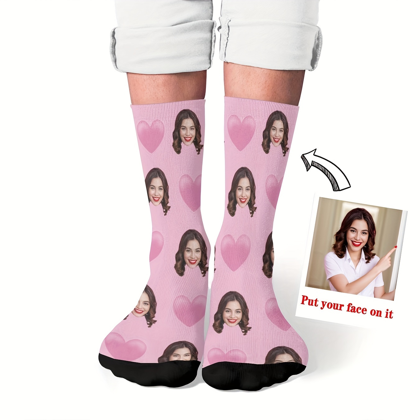 

Customized 1 Pair Of Men's Trendy Custom Photo Pattern Crew Socks, Breathable Comfy Casual Unisex Socks For Men's Outdoor Wearing