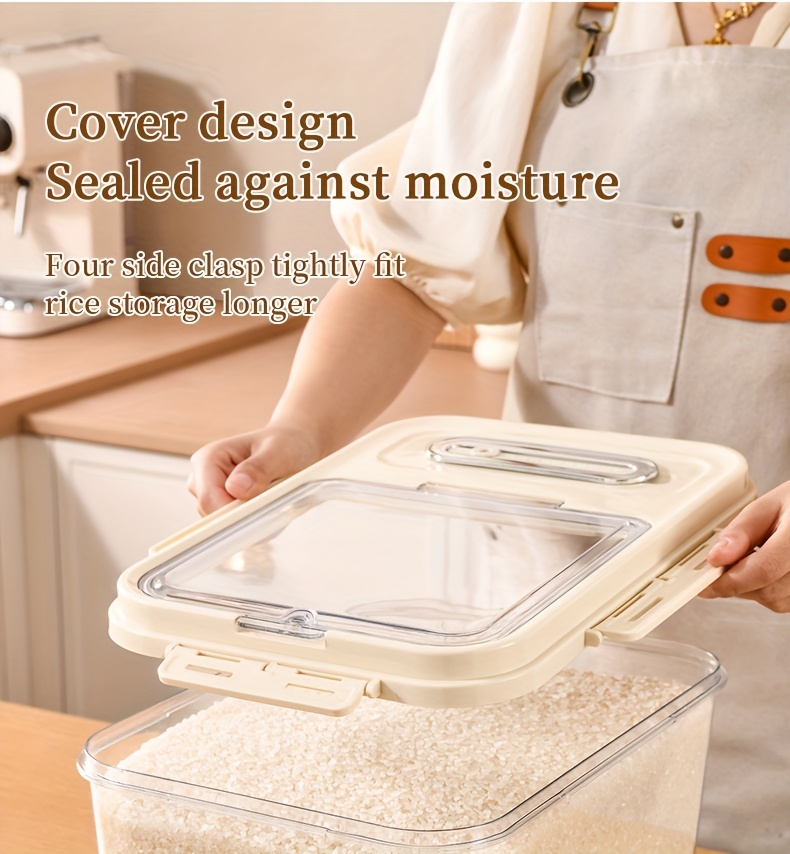 2 sizes airtight food storage containers set 5kg 11 02lb 10kg 22 05lb transparent plastic grain dispenser with measuring cup moisture proof and insect resistant for rice   flour pet food hand wash reusable square with magnetic closure for kitchen use Product details 3