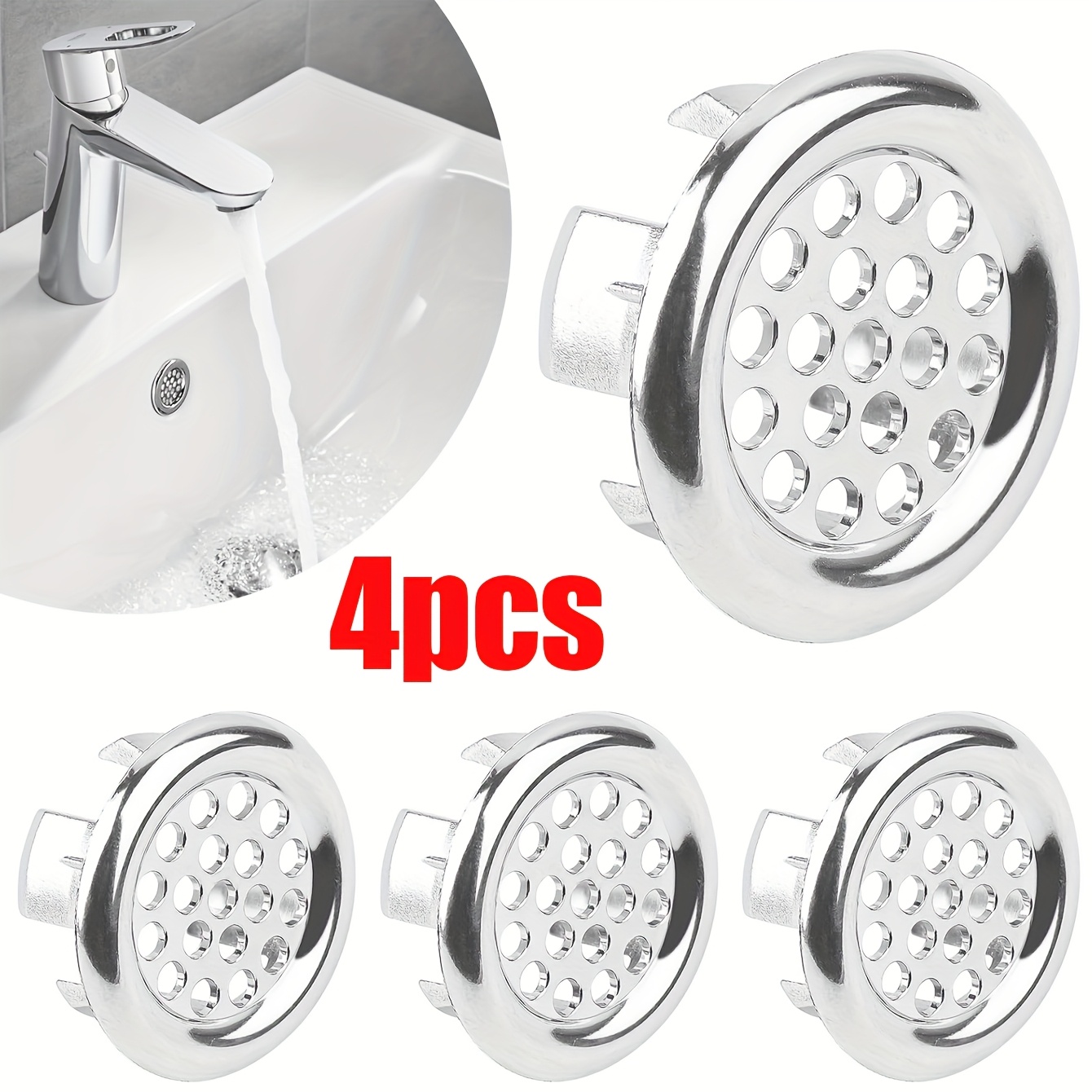 4pcs Basin Overflow Drain Ring, Washbasin Overflow Hole Decorative Cover, Accessory Plug, Stopper, Filter Mesh Insert