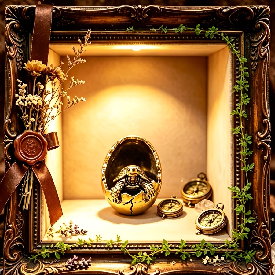 TEMU Figurine de Tortue en Couvaison en Laiton Vintage, Sculpture Tridimensionnelle , Mini d'Art Décoratif de Bureau, Statue Amusante et Créative,