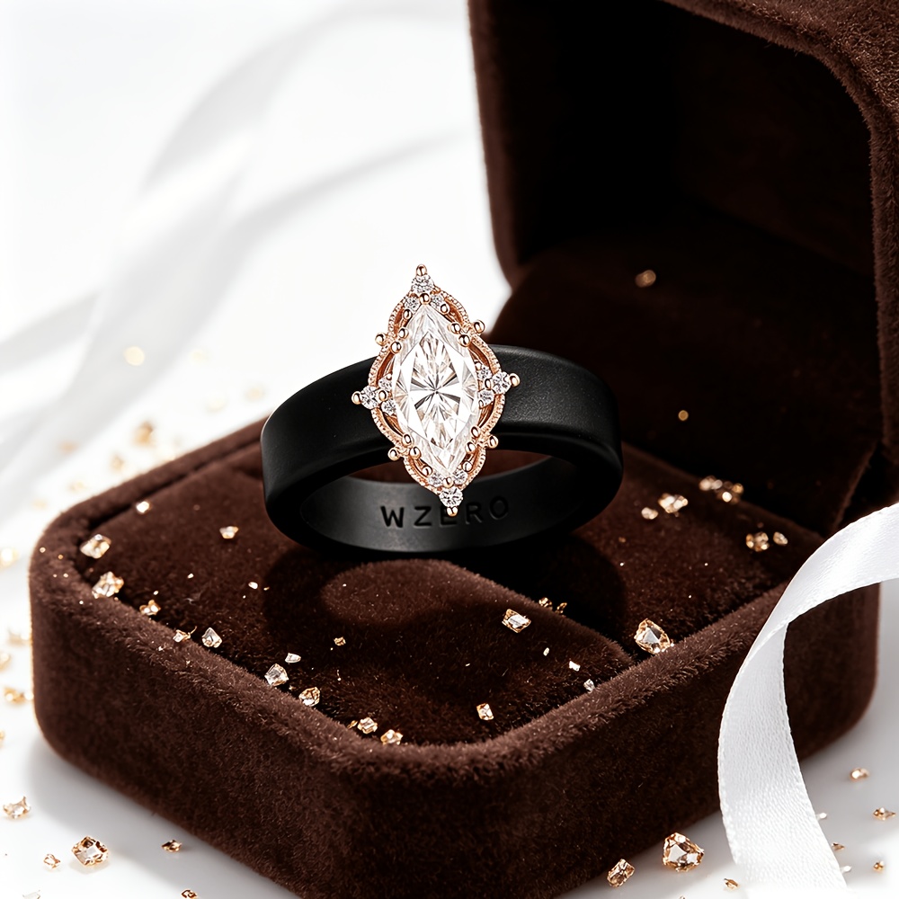 Women's Anniversary Eye-Shaped Zirconia Halo Silicone Ring