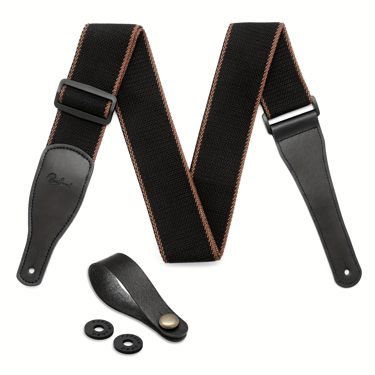 TEMU Tracolla per chitarra, tracolla per chitarra acustica, tracolla con estremit� in pelle per chitarre elettriche e , fornita con 1 e 2 lucchetti