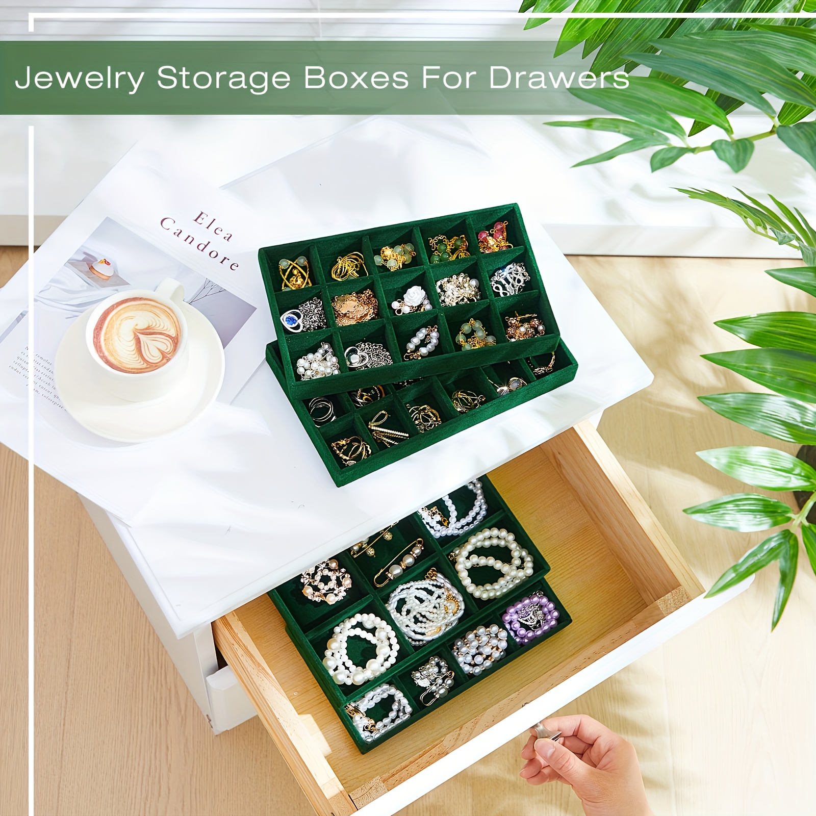 Stackable Velvet Jewelry Storage Tray with Secure Latch