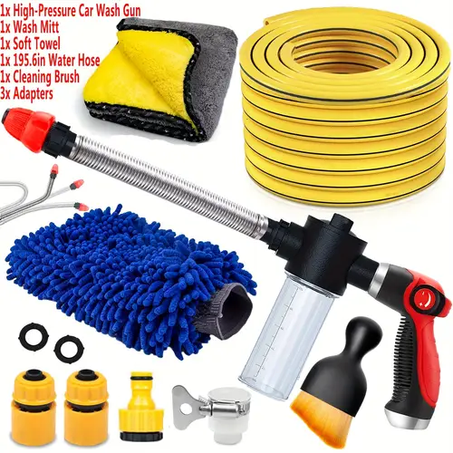 high pressure car wash foam gun with long handle car wash kit with adjustable spray nozzle for cleaning car cleaning kit foam cannon and pressure spray bottle towel wash mitt car detailing kit 196 58 inch hose garden watering application