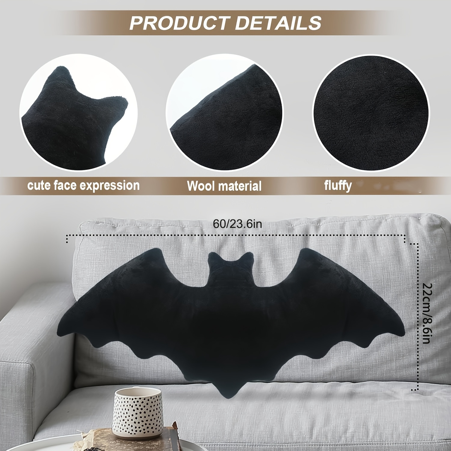 Image of 1pc Happy Halloween Pillow Bat Shaped Throw Pillow Cute Decorative Pillow Plush Toy Halloween Decor Stuffed Toy Pillow For Couch Sofa Bed Christmas Thanksgiving Halloween Decor Animal Gifts For Adults