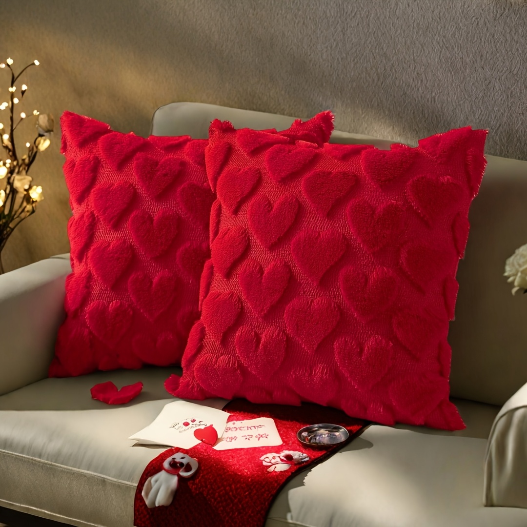 E-shop 2er-Set Valentinstags-Plüsch-Kissenbezüge, 18x18 Zoll, weiche, herzförmige Plüsch-Kissenbezüge, geeignet für Schlafzimmer, Wohnzimmer, Sofabett,