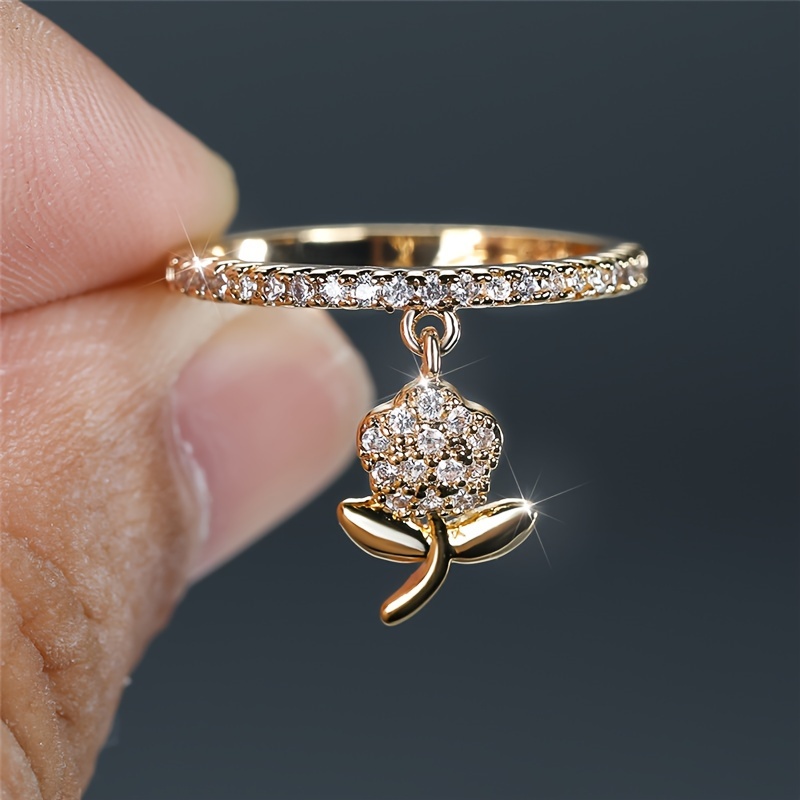 Flower Pendant Ring with Zirconia - Elegant Wedding Accessory