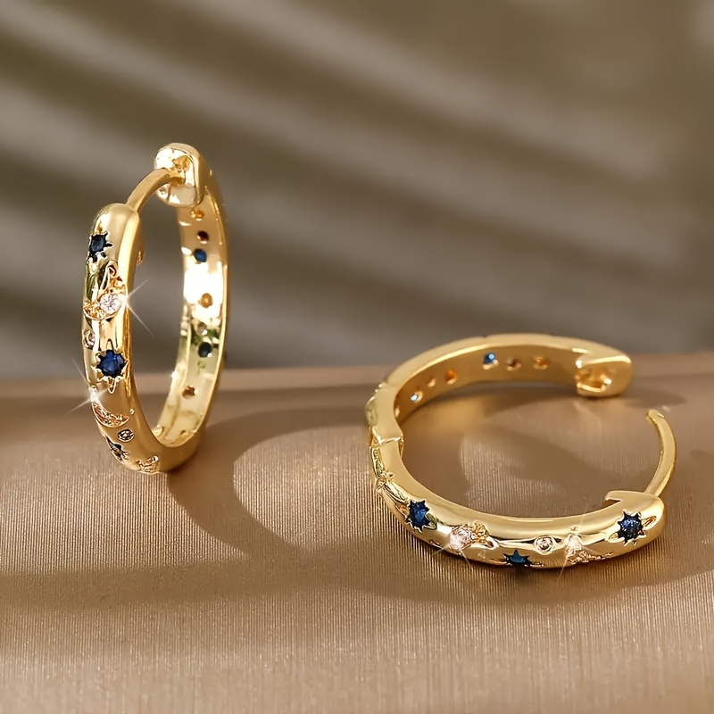 Image of 1 Pair Retro Easy Star Moon Inlaid Cubic Zirconia Exquisite Hoop Earrings, Suitable For Women', , Date And Party Holiday Wear, For Eid Al-fitr, Ramadan
