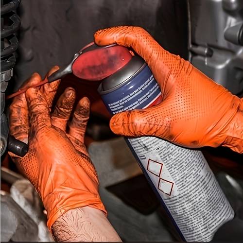 8g Disposable Orange Diamond-pattern Nitrile Gloves, 8 Mil Thick, Raised Diamond Texture, Powder-free and -free, Suitable for Automotive, Outdoor, Kitchen, and Household Cleaning Use