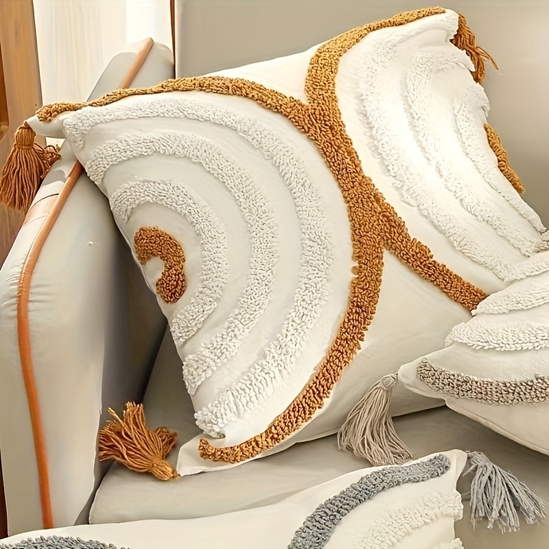 1pc Velvet Geometric Embroidery Pillowcase Bedroom Living Room Sofa Pillow Replacement Cover Home Decor Detachable Washable